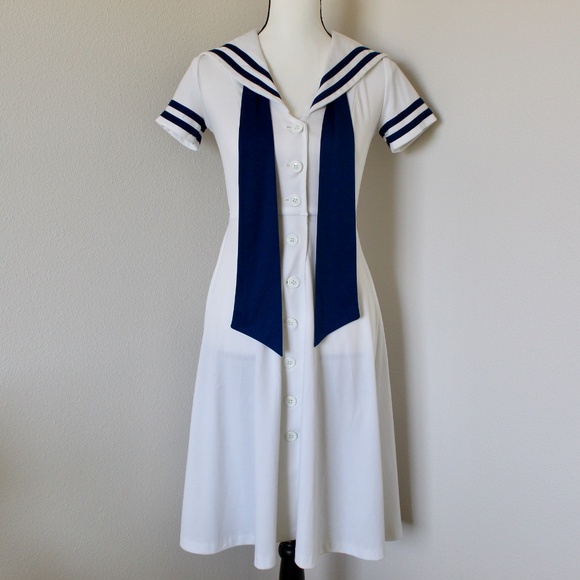 Vintage White & Navy Blue Sailor Dress - Picture 2 of 12
